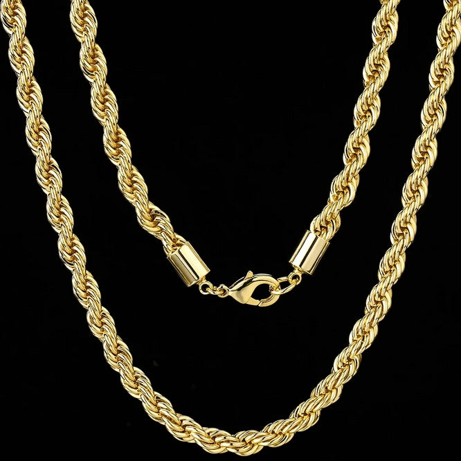 6mm Mens Lobster-Lock Rope Chain 14k Gold Plated – Monal Jewellery
