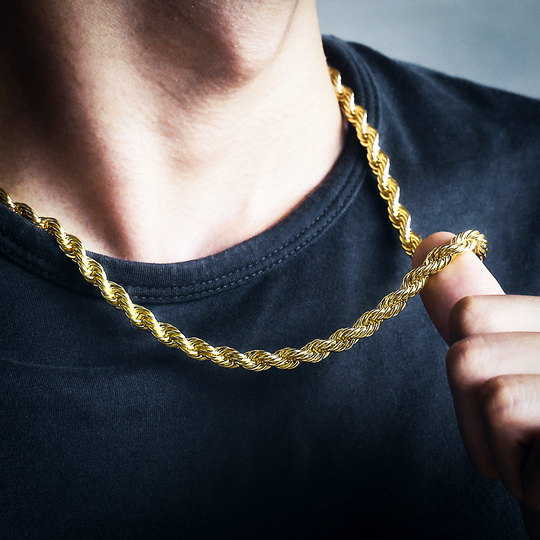 6mm Mens Lobster-Lock Rope Chain 14k Gold Plated – Monal Jewellery